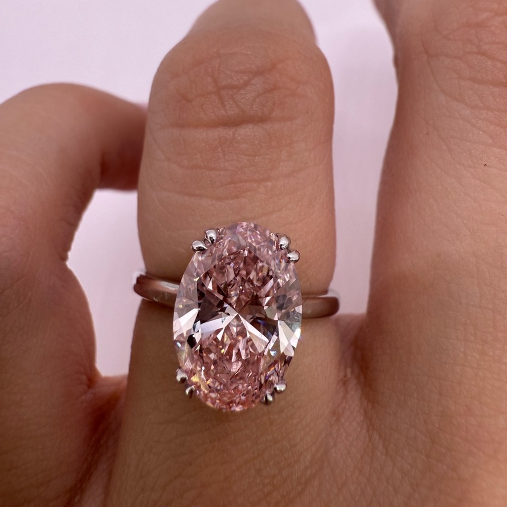 3.08 carat fancy vivid pink oval diamond engagement ring solitaire hidden halo - Picture 2 of 10